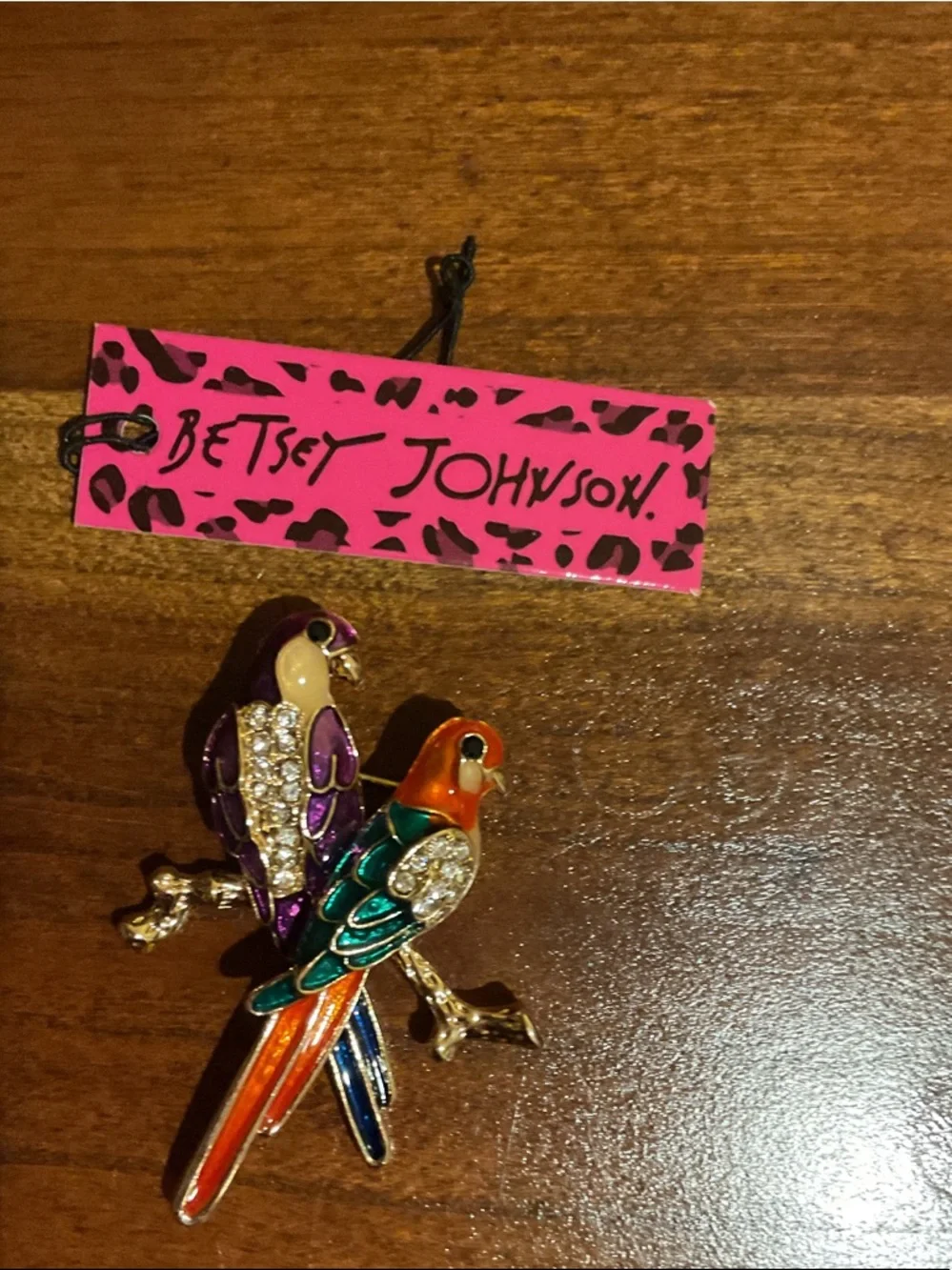 Betsey Johnson Colorful Parrot Pin in Orange, Purple, Teal